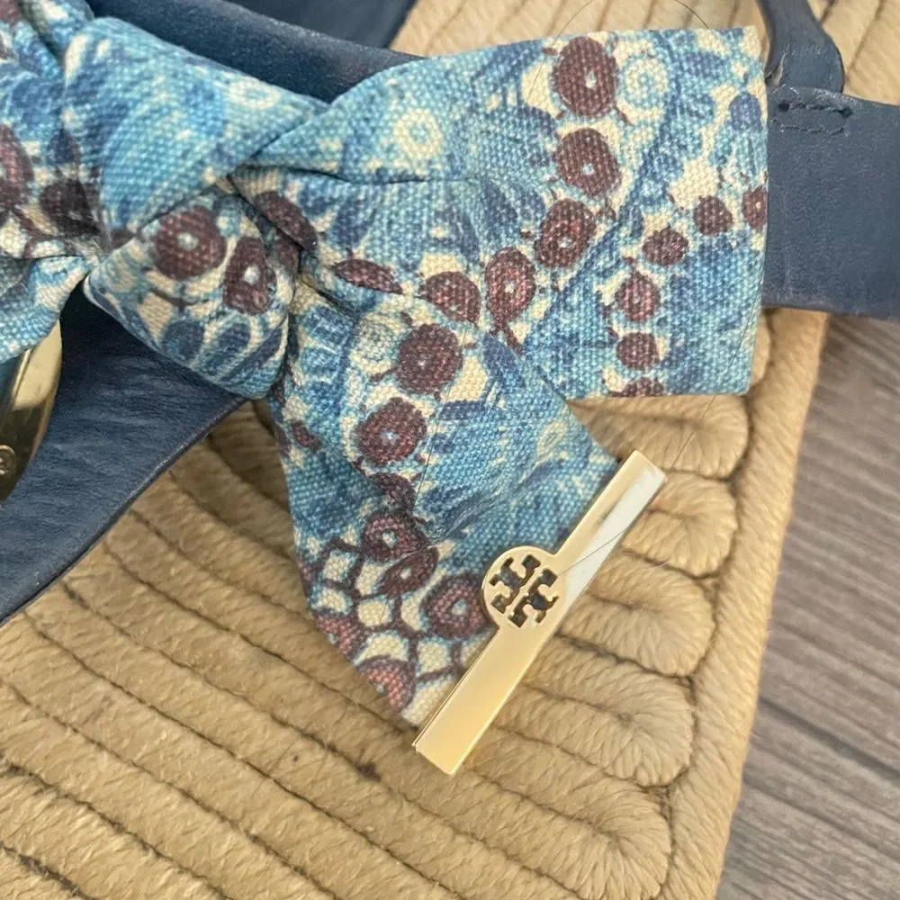 Tory Burch Penny Flat Bow Blue and Espadrilles Thong Sandals SZ 9.5